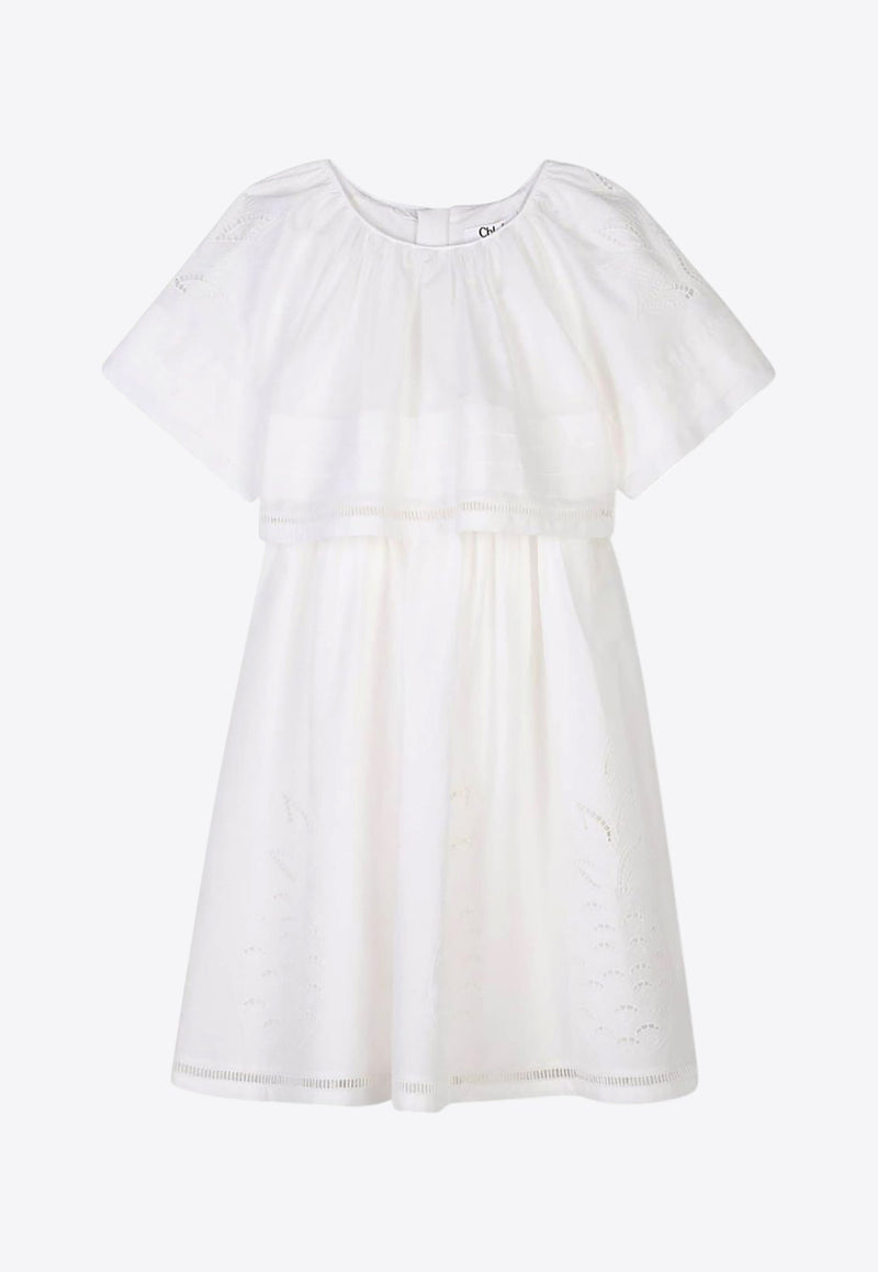 Chloé Kids Girls Broderie Anglaise Dress White C20445/117_OFF-WHITE