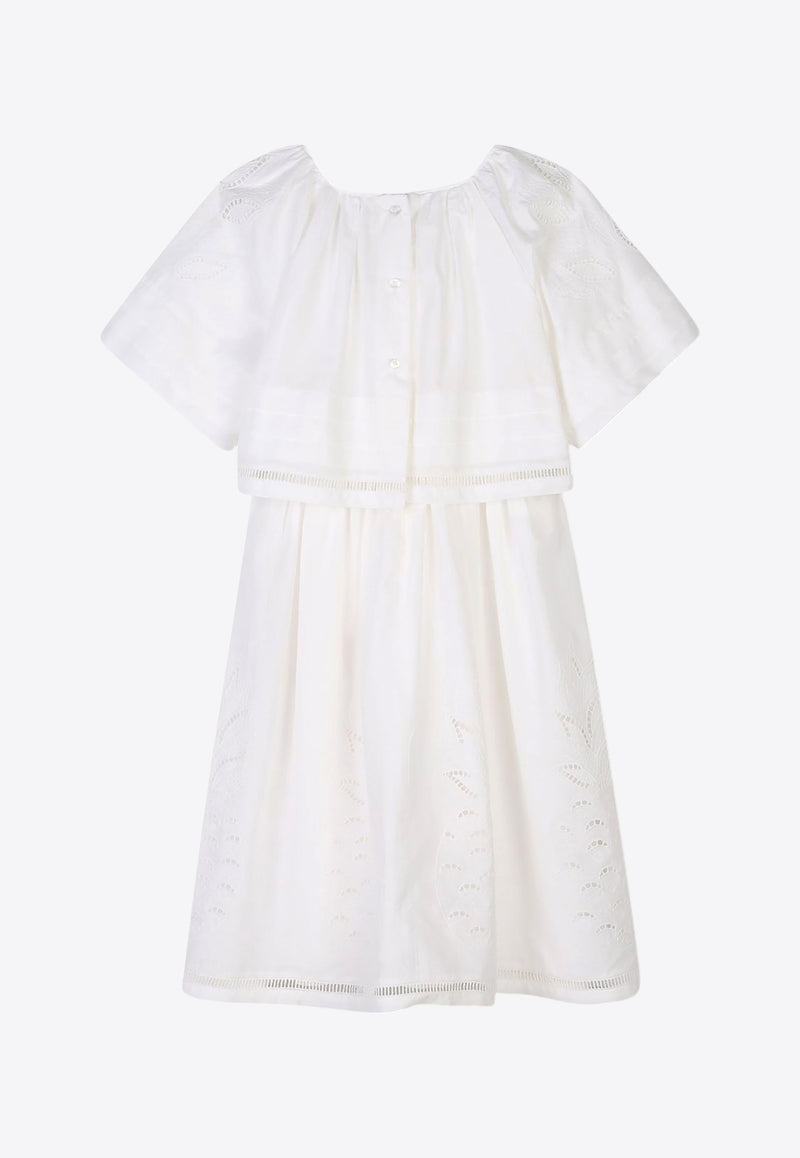 Chloé Kids Girls Broderie Anglaise Dress White C20445/117_OFF-WHITE