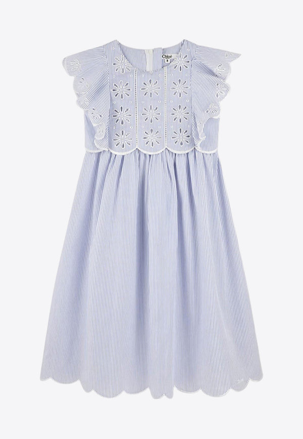 Chloé Kids Girls Broderie Anglaise Striped Dress Blue C20446/N48_BLUE MULTI