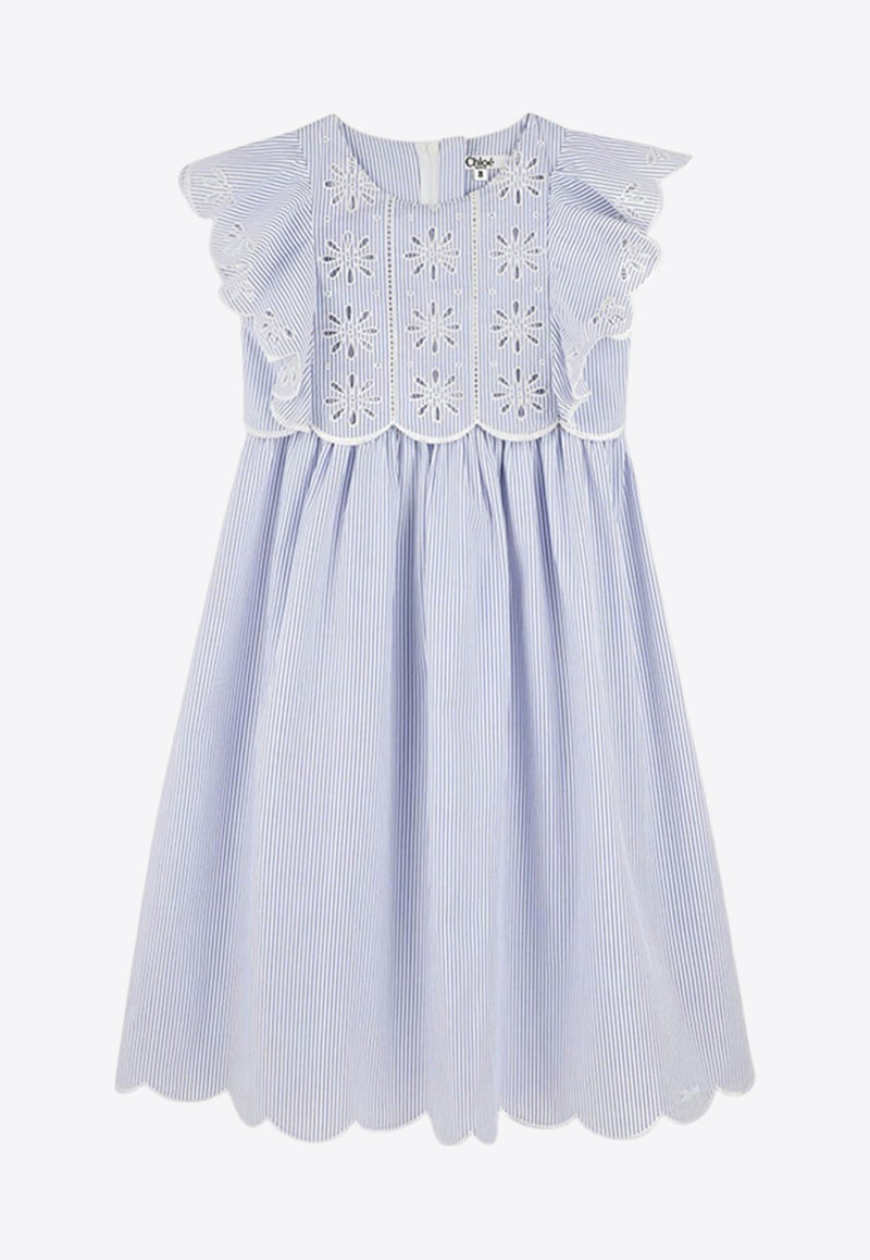 Chloé Kids Girls Broderie Anglaise Striped Dress Blue C20446/N48_BLUE MULTI