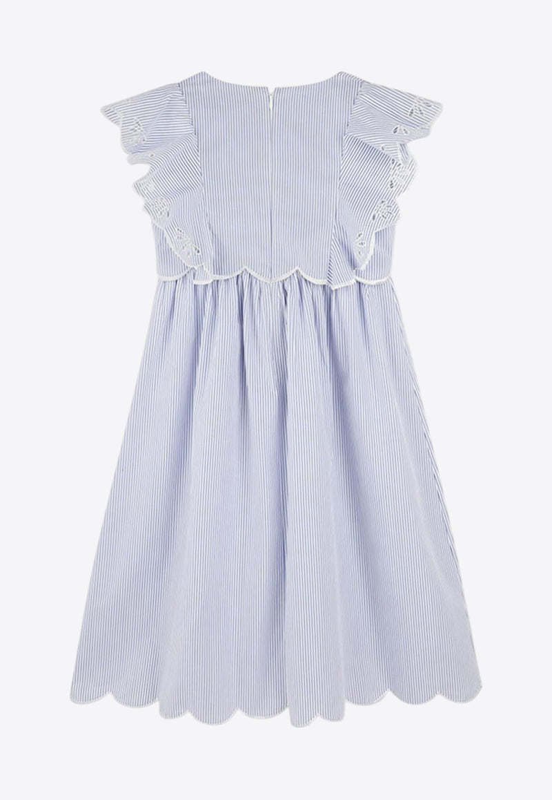 Chloé Kids Girls Broderie Anglaise Striped Dress Blue C20446/N48_BLUE MULTI