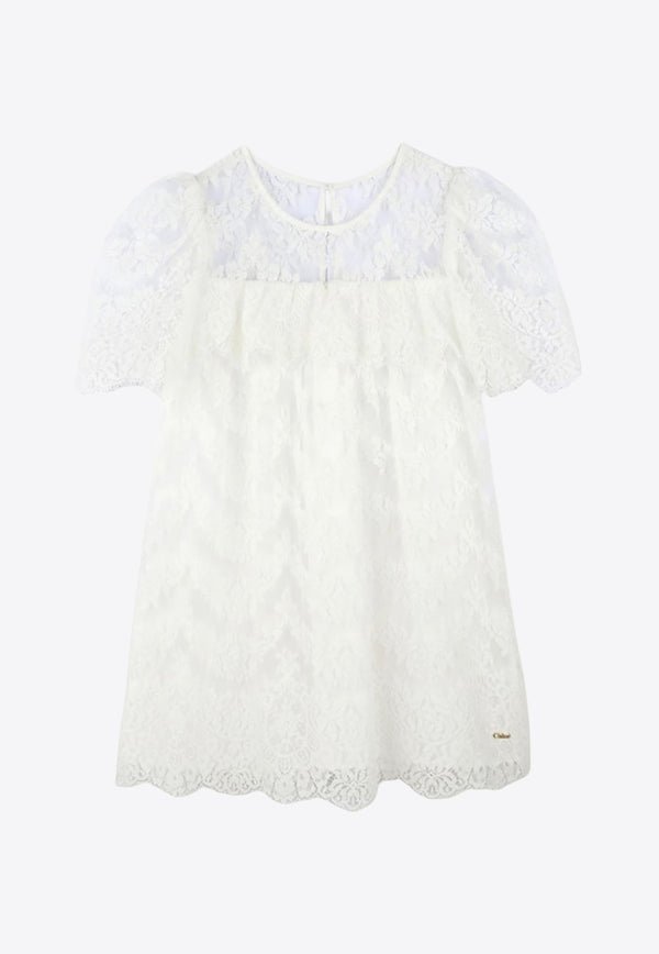 Chloé Kids Girls Guipure Lace Dress White C20448/117_OFF-WHITE
