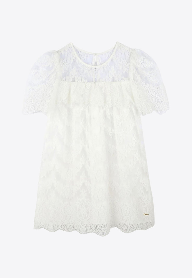 Chloé Kids Girls Guipure Lace Dress White C20448/117_OFF-WHITE