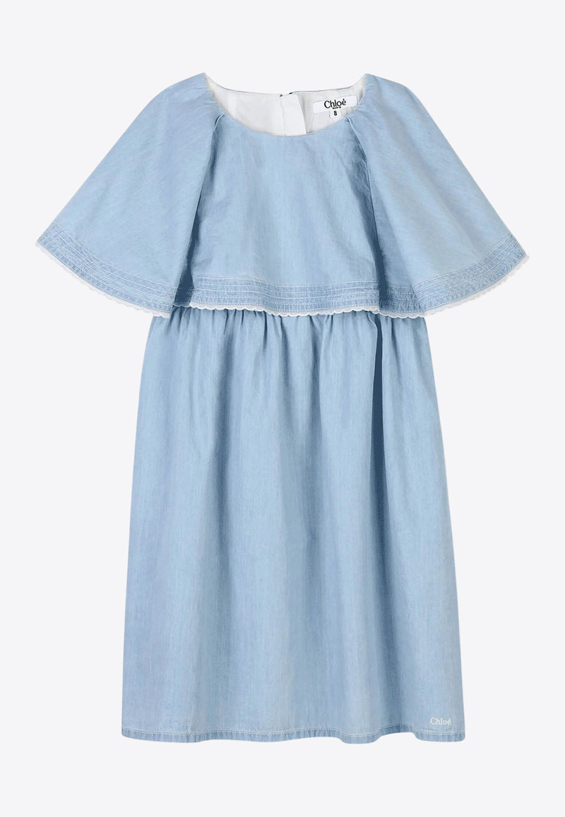 Chloé Kids Girls Short-Sleeved Ruffled Dress Blue C20449/Z04_DENIM