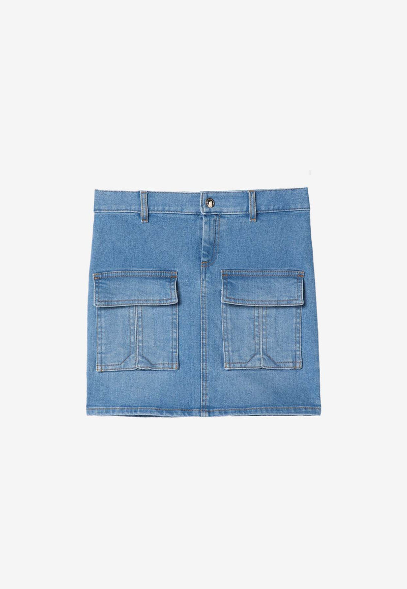 Chloé Kids Girls Logo Patch Mini Denim Skirt Denim C20456-BCO/Q_CHLOE-Z04