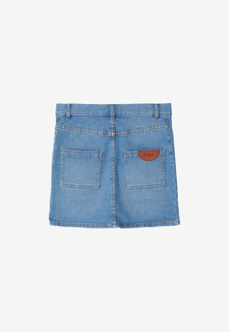 Chloé Kids Girls Logo Patch Mini Denim Skirt Denim C20456-BCO/Q_CHLOE-Z04