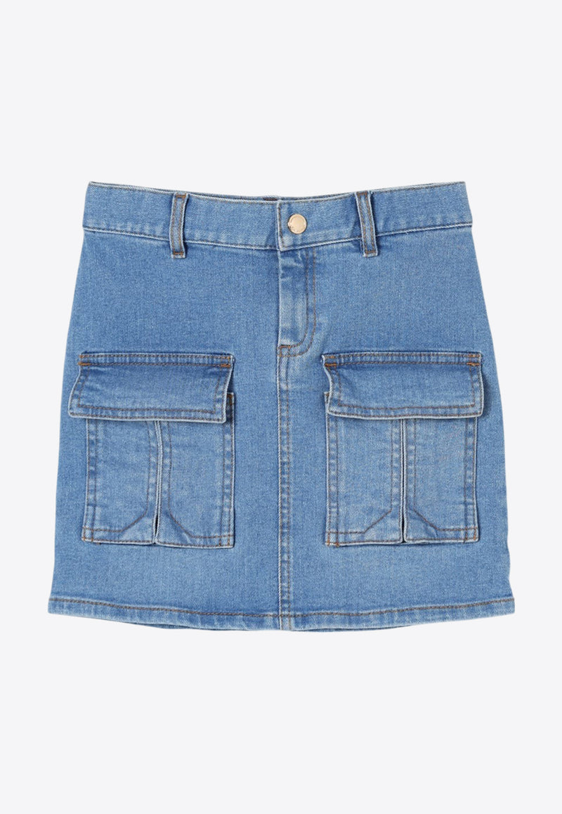 Chloé Kids Girls Logo Patch Denim Skirt Blue C20456/Z04_DENIM