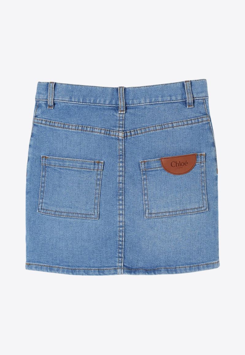 Chloé Kids Girls Logo Patch Denim Skirt Blue C20456/Z04_DENIM