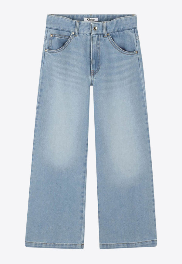 Chloé Kids Girls Logo Patch Straight Jeans Blue C20459/Z04_DENIM