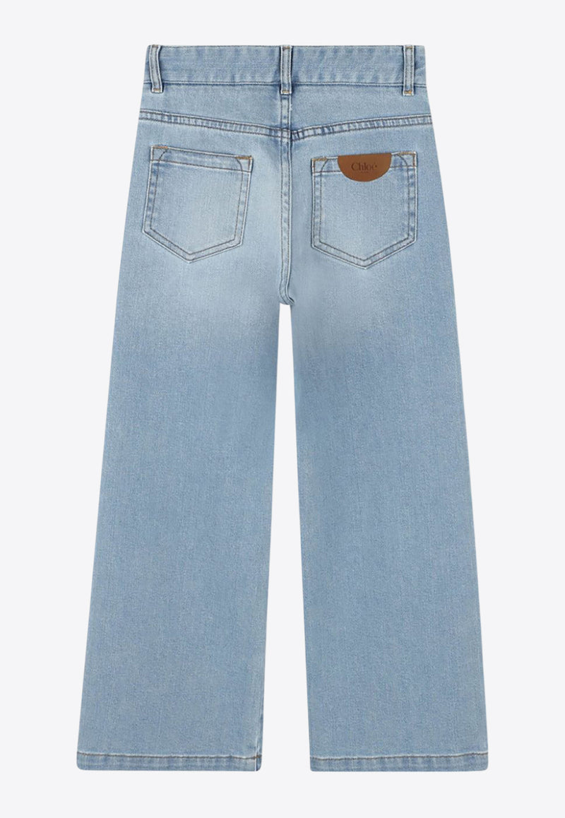 Chloé Kids Girls Logo Patch Straight Jeans Blue C20459/Z04_DENIM