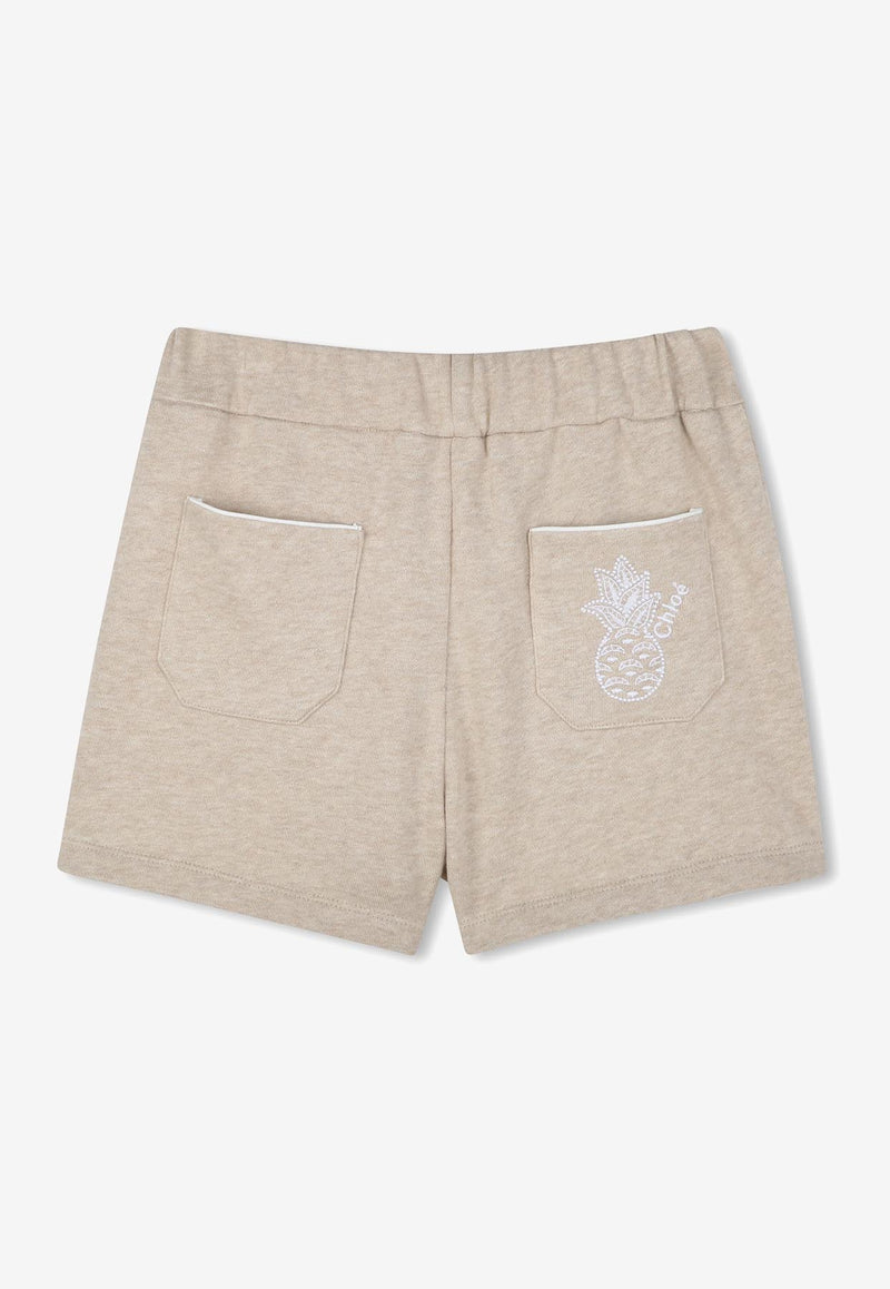 Chloé Kids Girls Pineapple Embroidered Shorts Beige C20462/C03_BEIGE