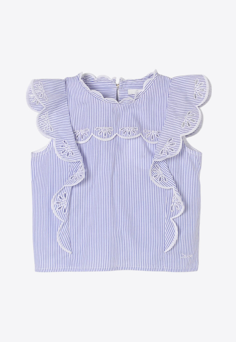 Chloé Kids Girls Striped Ruffled Top Blue C20472/N48_BLUE MULTI