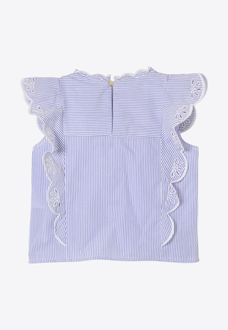 Chloé Kids Girls Striped Ruffled Top Blue C20472/N48_BLUE MULTI