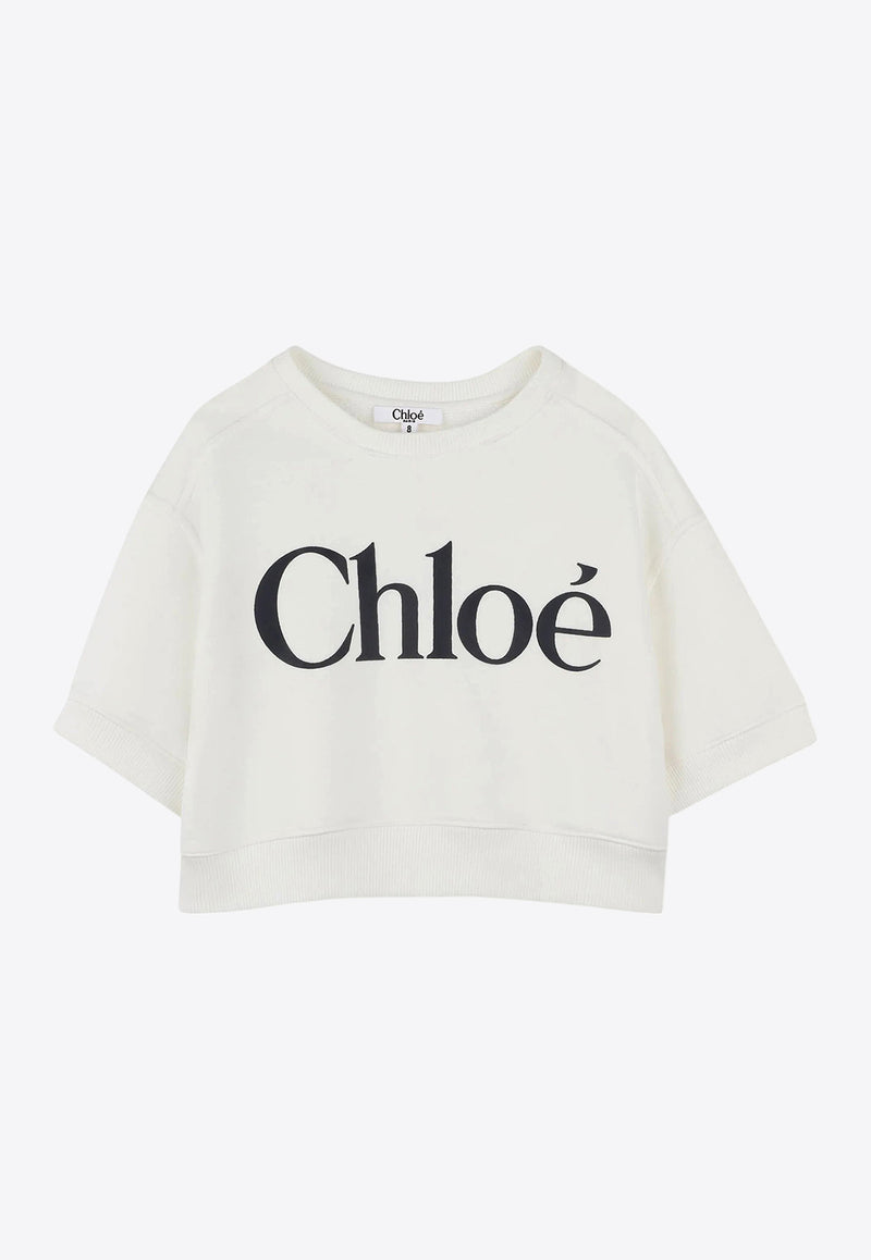 Chloé Kids Girls Logo Print Cropped T-shirt White C20478/117_OFF-WHITE
