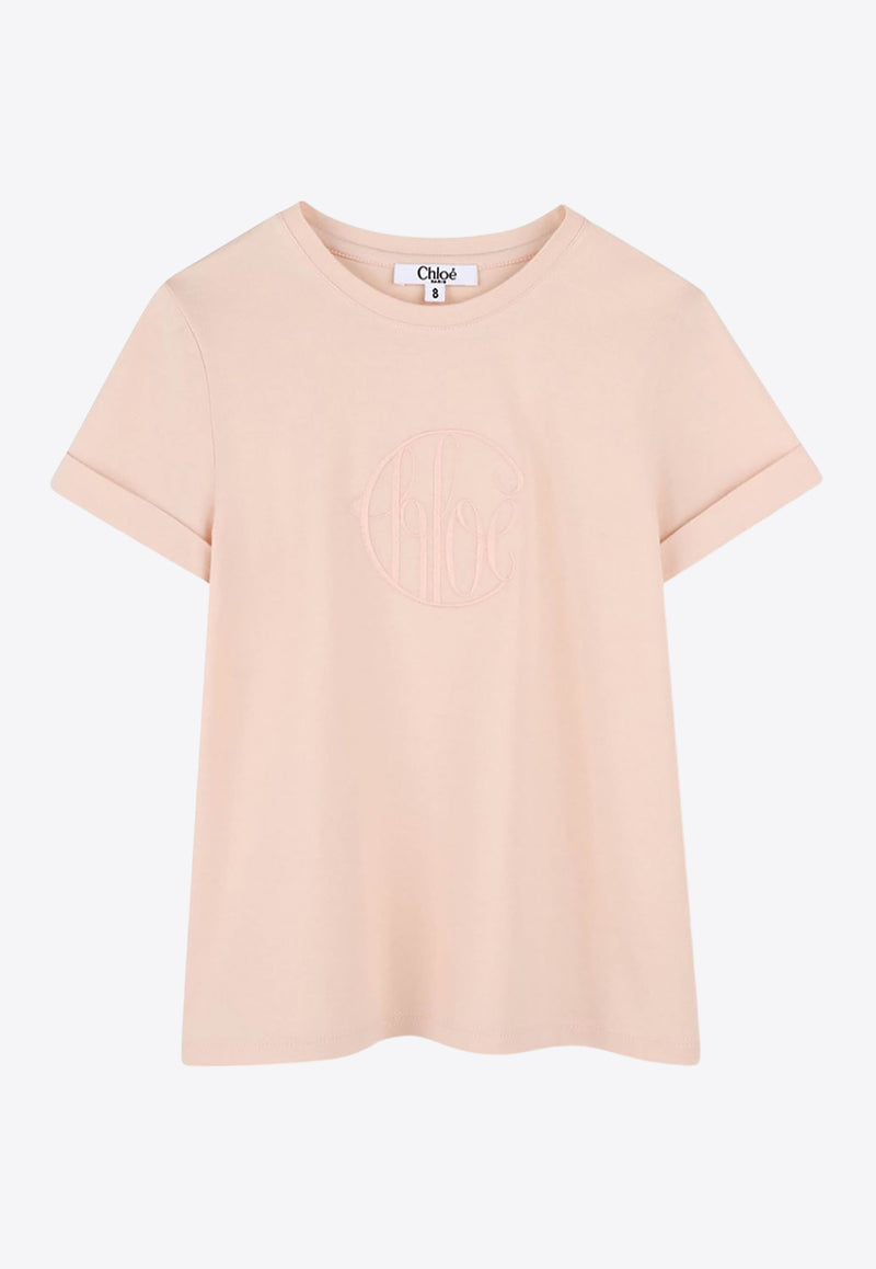 Chloé Kids Girls Logo Embroidered T-shirt Pink C20484/46J_PINK