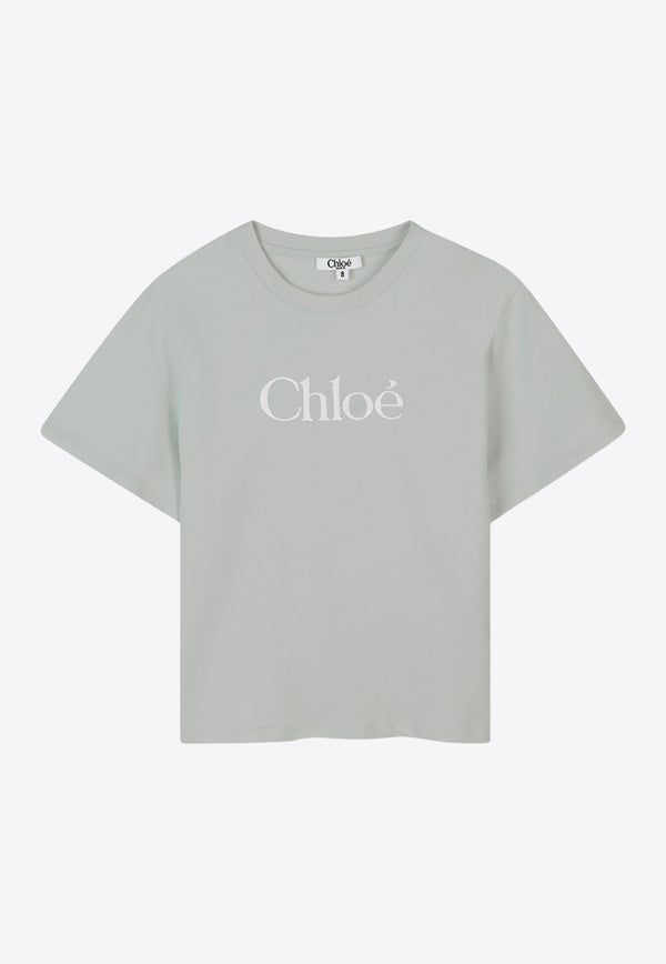 Chloé Kids Girls Logo Embroidered T-shirt Green C20485/73H_LIGHT GREE