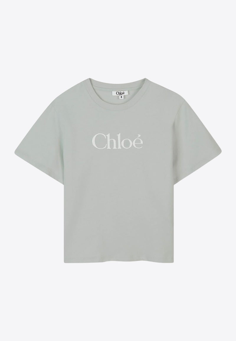 Chloé Kids Girls Logo Embroidered T-shirt Green C20485/73H_LIGHT GREE
