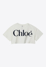 Chloé Kids Girls Logo Print Cropped T-shirt White C20486/117_OFF-WHITE
