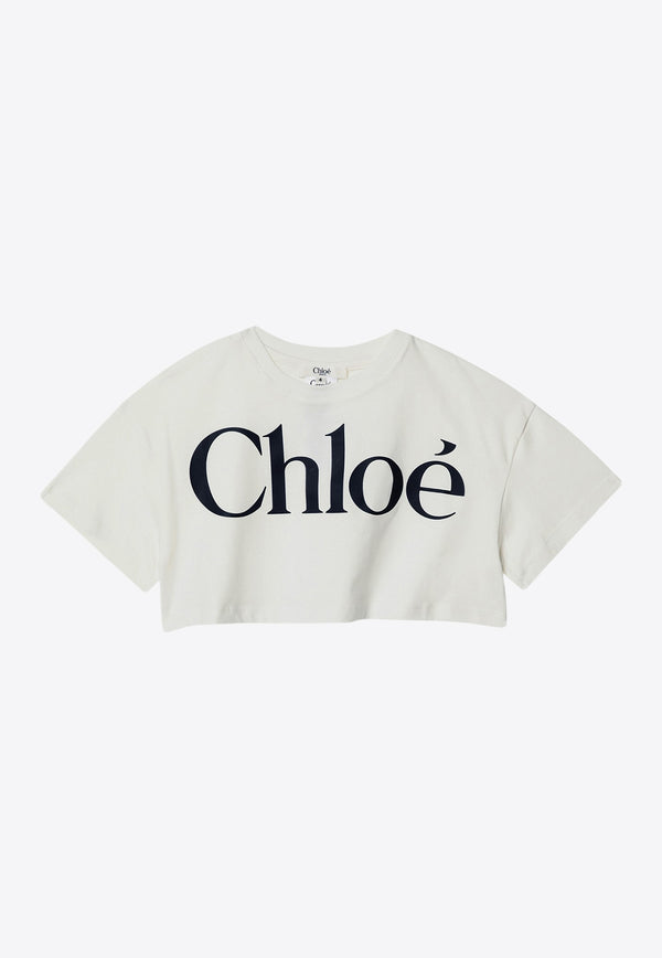 Chloé Kids Girls Logo Print Cropped T-shirt White C20486/117_OFF-WHITE