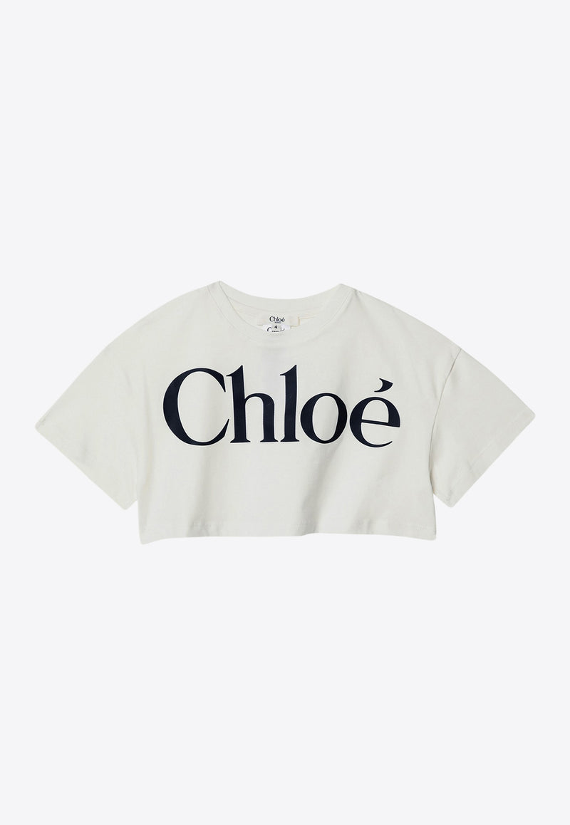 Chloé Kids Girls Logo Print Cropped T-shirt White C20486/117_OFF-WHITE