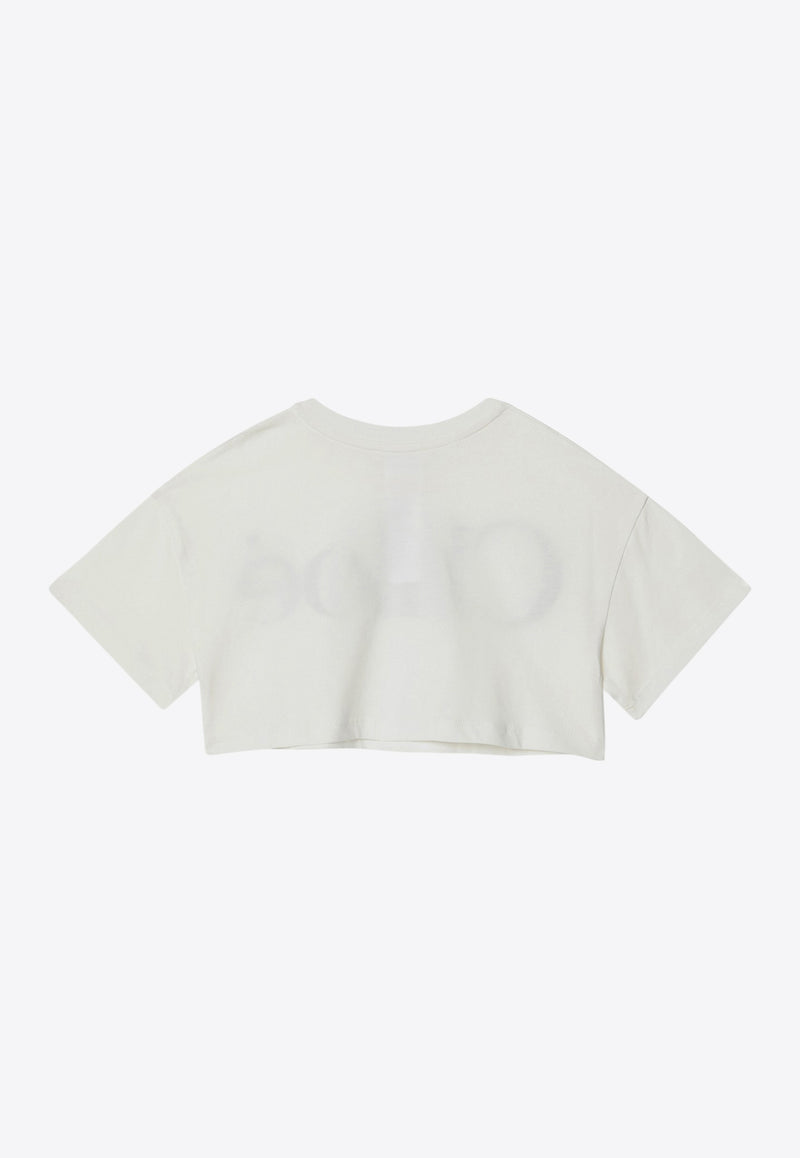 Chloé Kids Girls Logo Print Cropped T-shirt White C20486/117_OFF-WHITE