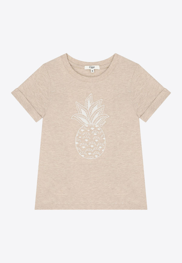 Chloé Kids Girls Pineapple Print T-shirt Beige C20488/C03_BEIGE
