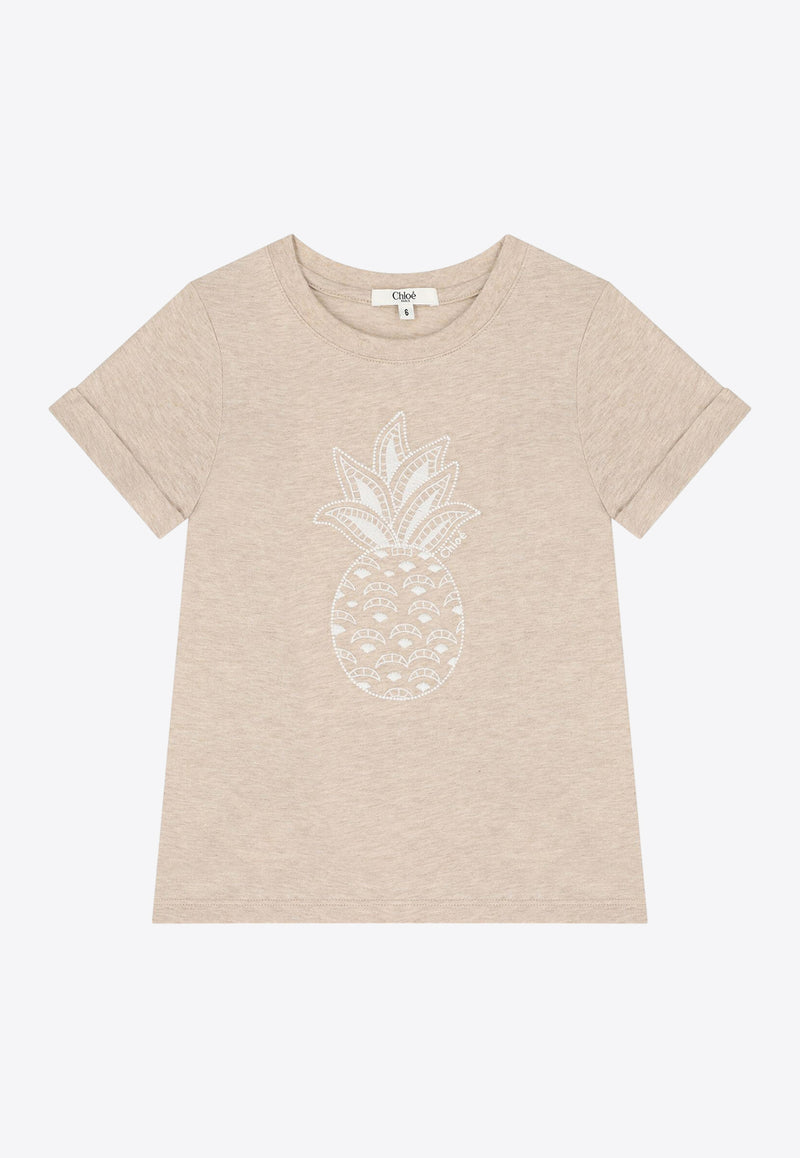 Chloé Kids Girls Pineapple Print T-shirt Beige C20488/C03_BEIGE