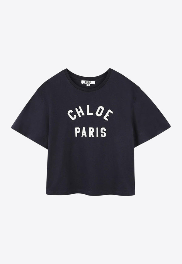 Chloé Kids Girls Logo Lettering T-shirt Navy C20489/859_NAVY