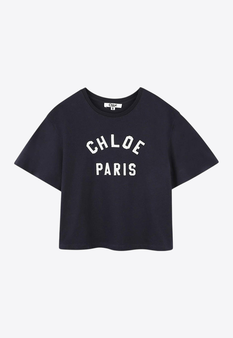 Chloé Kids Girls Logo Lettering T-shirt Navy C20489/859_NAVY