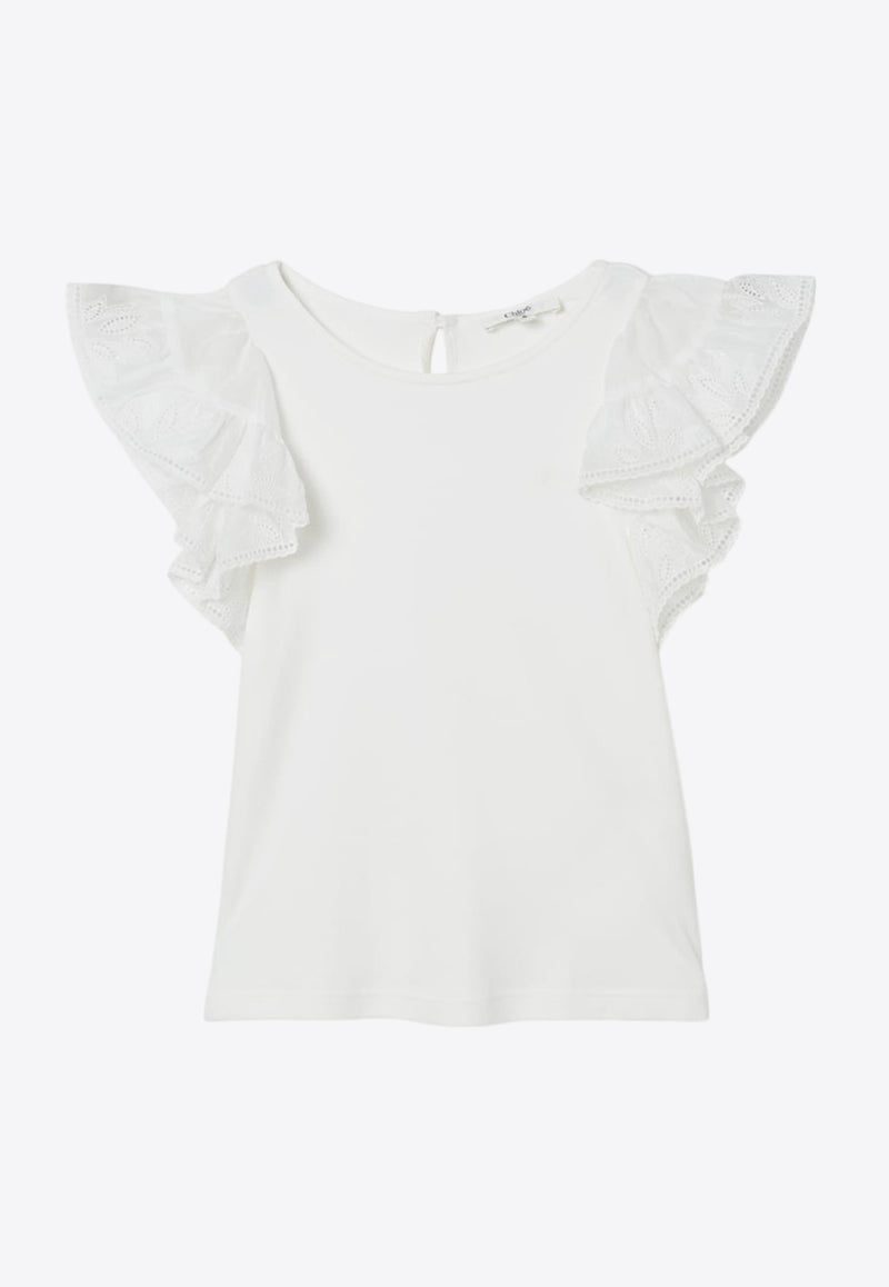 Chloé Kids Girls Short-Sleeved Ruffled Top White C20490/117_OFF-WHITE