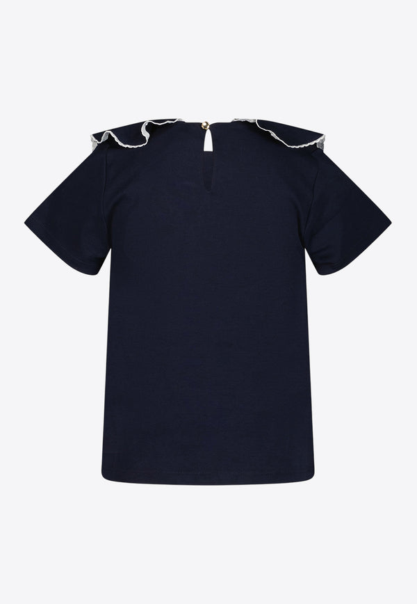 Chloé Kids Girls Logo Embroidered Ruffled Top Navy C20491/859_NAVY