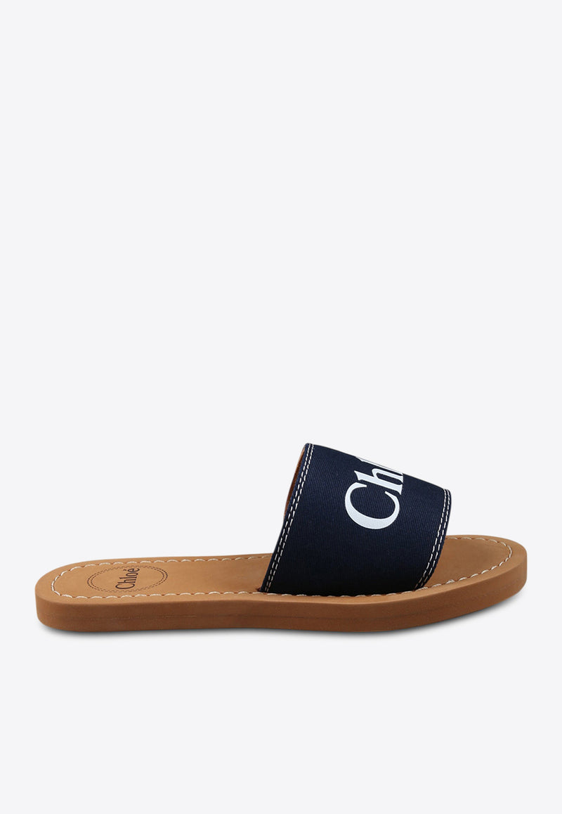 Chloé Kids Girls Logo Print Flat Slides Navy C20507/859_NAVY