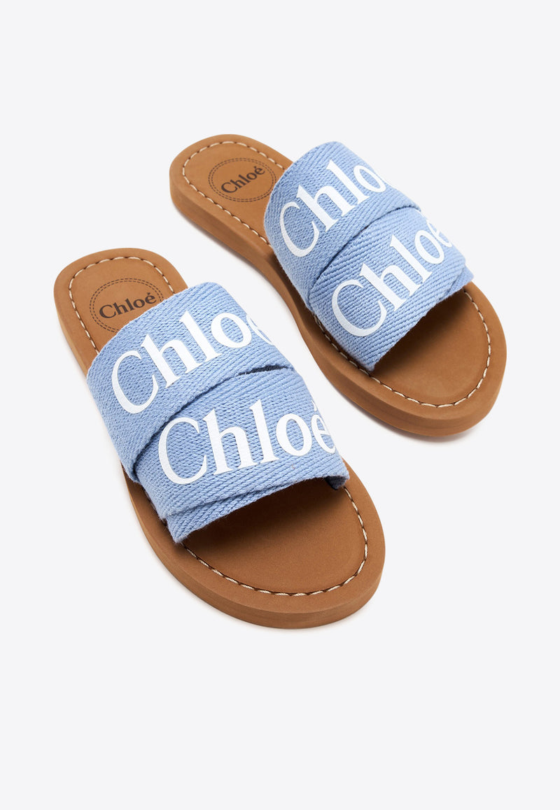 Chloé Kids Girls Woody Flat Slides Light Blue C20508/Z10_DENIM