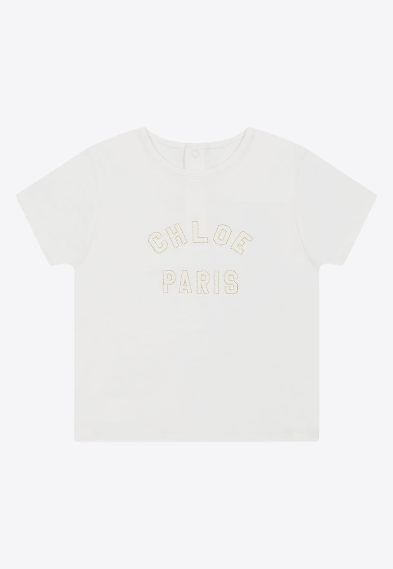 Chloé Kids Baby Girls Logo Embroidered T-shirt White C20525/N81_OFF-WHITE