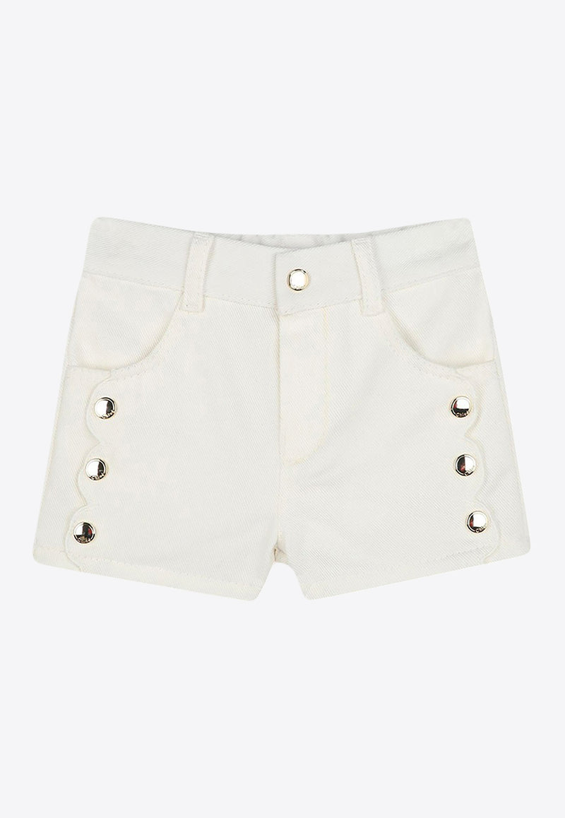 Chloé Kids Baby Girls Logo Patch Denim Shorts White C20530/117_OFF-WHITE