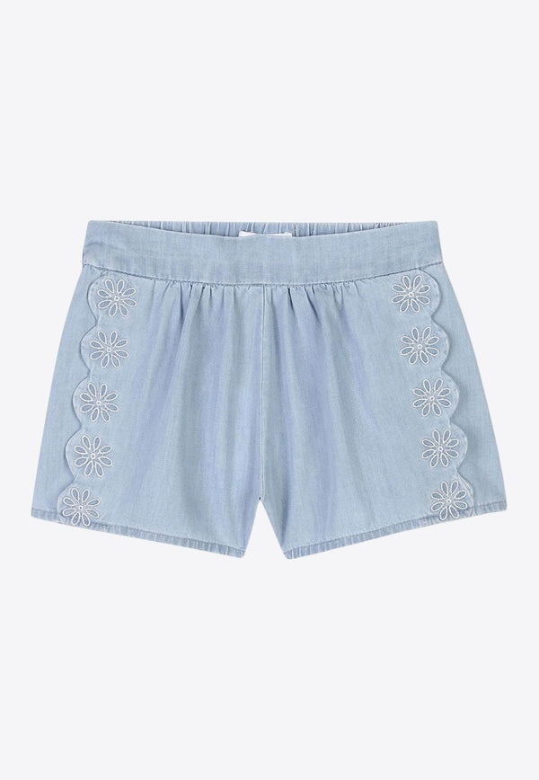 Chloé Kids Baby Girls Floral Denim Shorts C20539/Z27_DENIM
