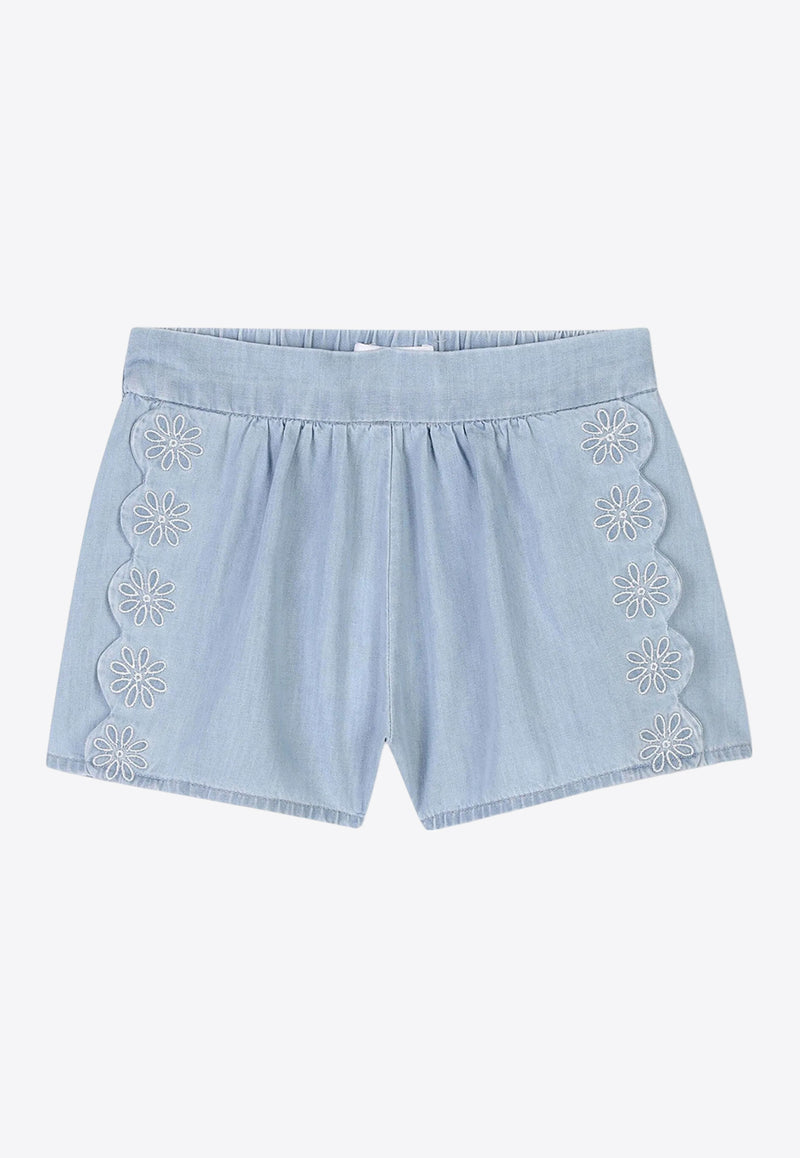 Chloé Kids Baby Girls Floral Denim Shorts C20539/Z27_DENIM