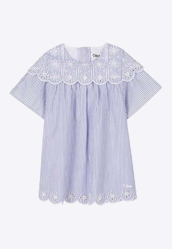 Chloé Kids Baby Girls Broderie Anglaise Striped Dress C20554/N48_BLUE MULTI
