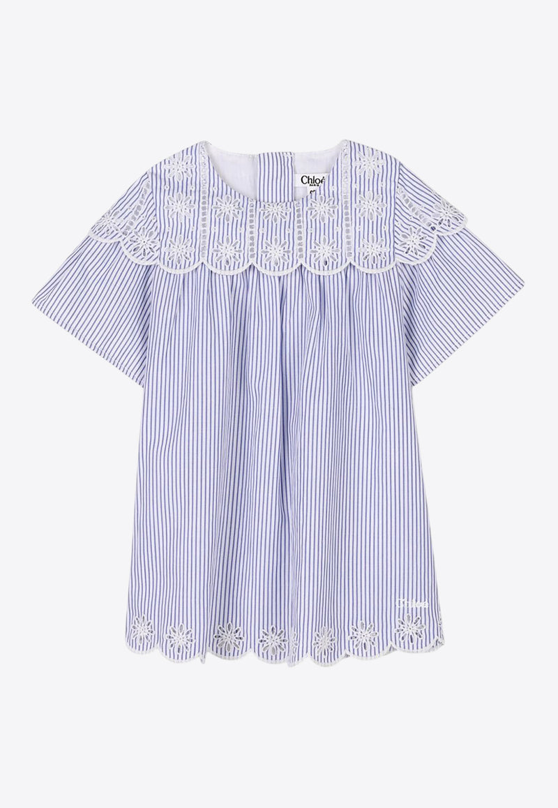 Chloé Kids Baby Girls Broderie Anglaise Striped Dress C20554/N48_BLUE MULTI