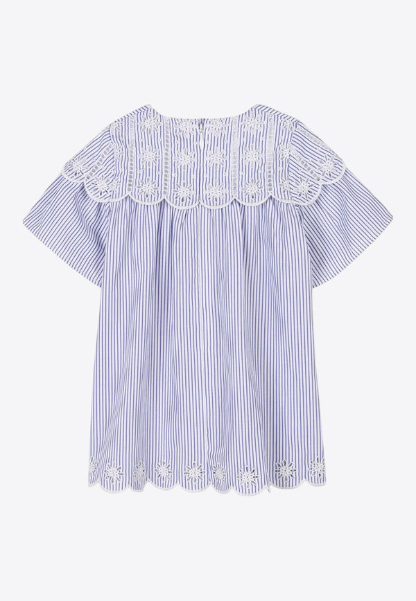 Chloé Kids Baby Girls Broderie Anglaise Striped Dress C20554/N48_BLUE MULTI