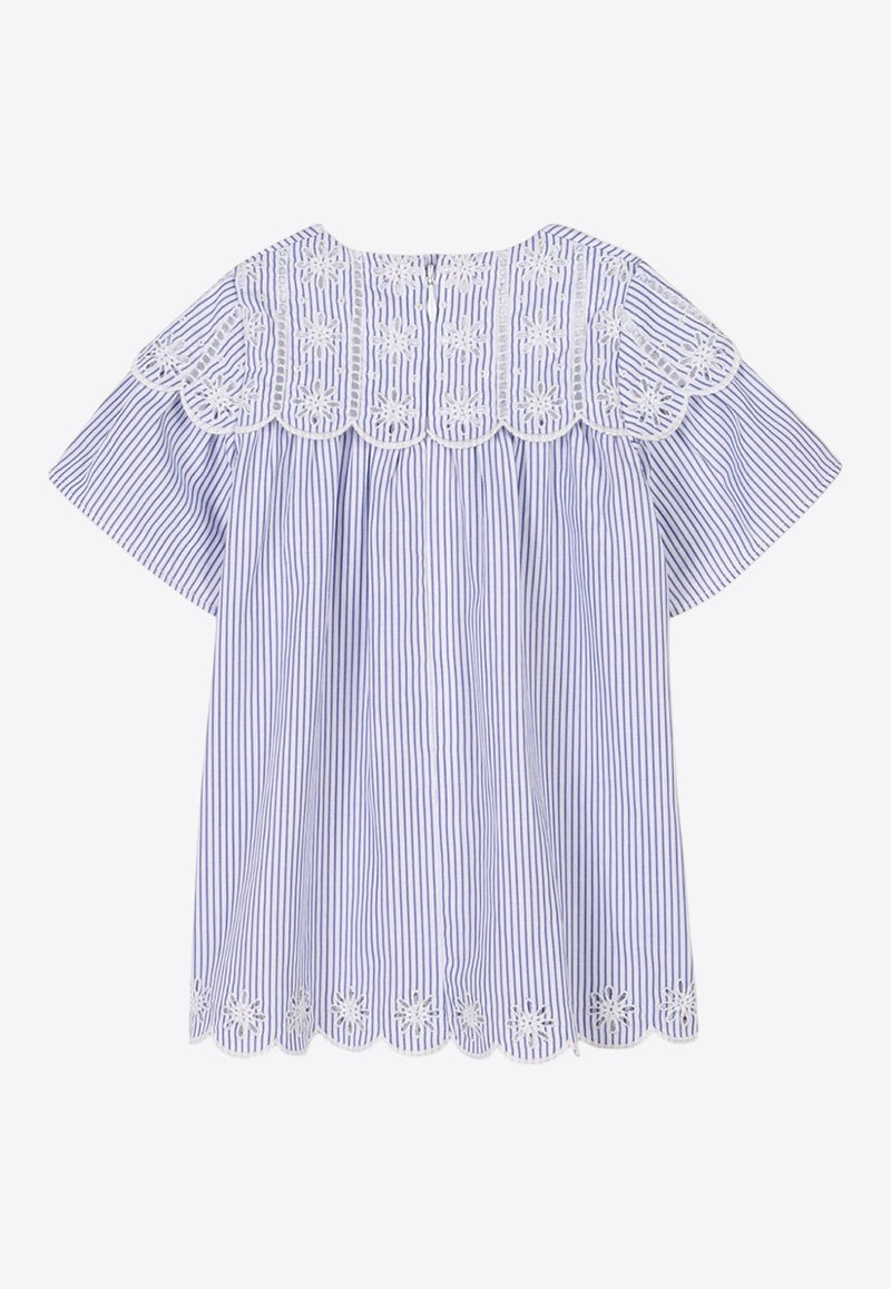 Chloé Kids Baby Girls Broderie Anglaise Striped Dress C20554/N48_BLUE MULTI