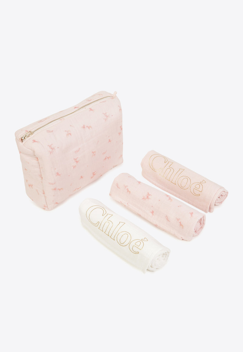 Chloé Kids Babies All-Over Logo Print Blanket Gift Set - Set of 3 C20561/Z41_MULTI COLO