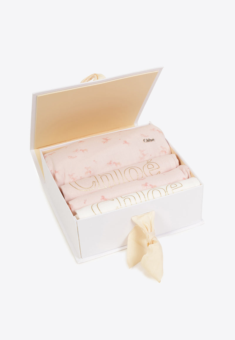 Chloé Kids Babies All-Over Logo Print Blanket Gift Set - Set of 3 C20561/Z41_MULTI COLO