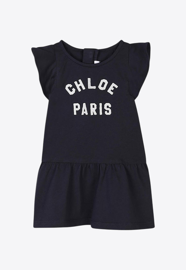 Chloé Kids Baby Girls Logo Print Dress C20596/859_NAVY