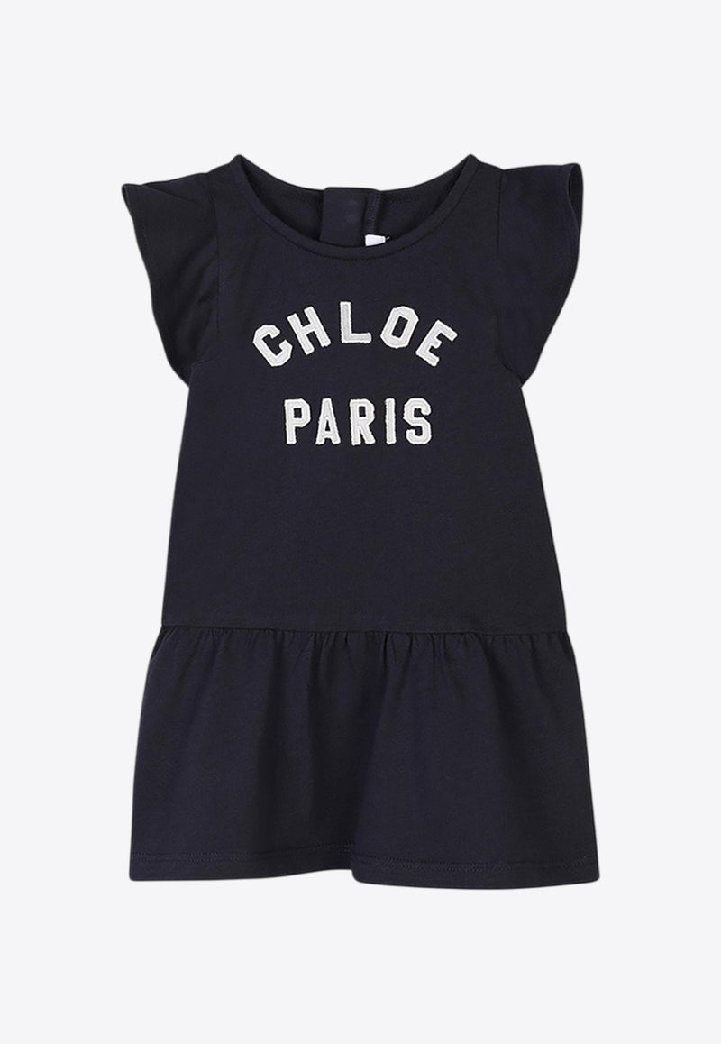 Chloé Kids Baby Girls Logo Print Dress C20596/859_NAVY