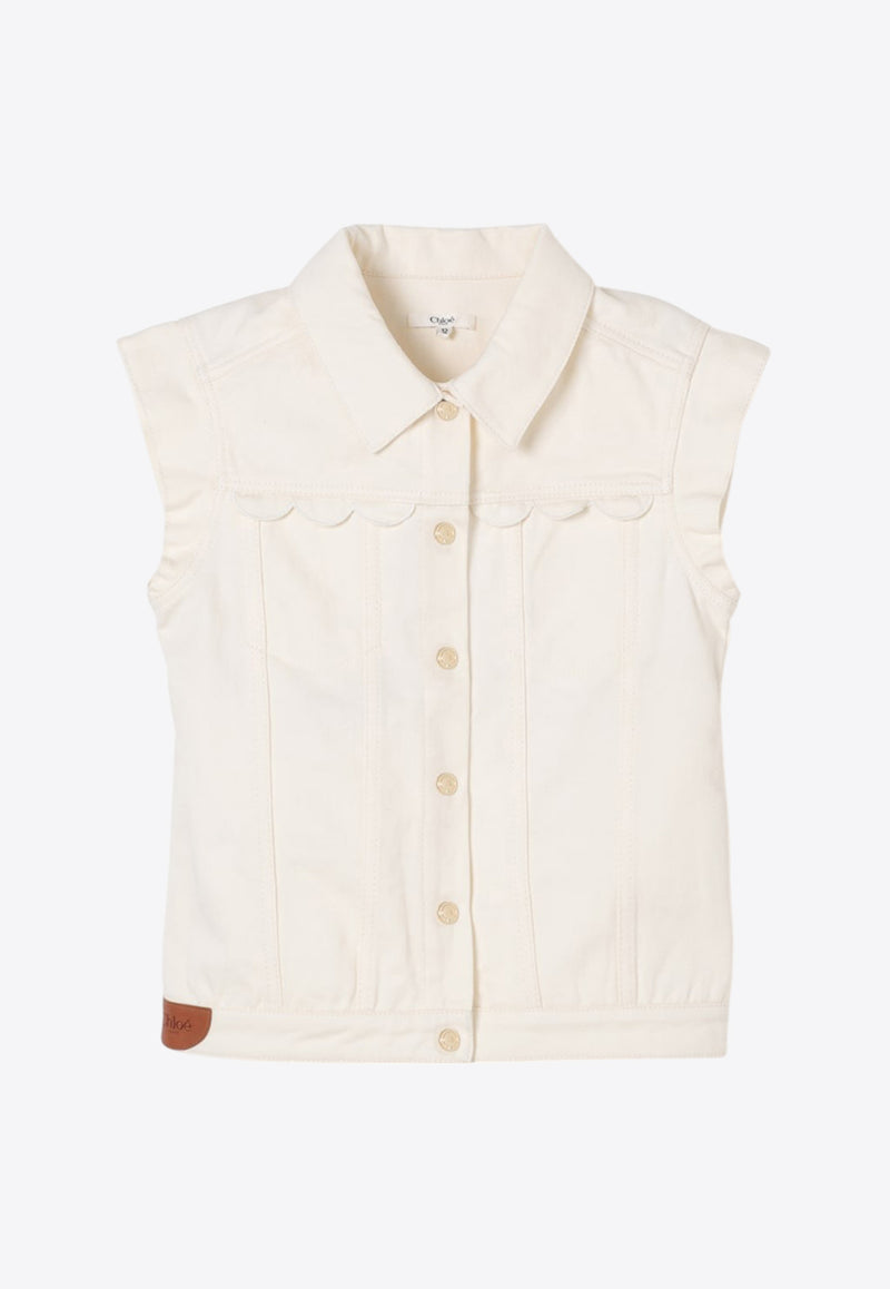 Chloé Kids Girls Scallop Denim Waistcoat C20600/117_OFF-WHITE