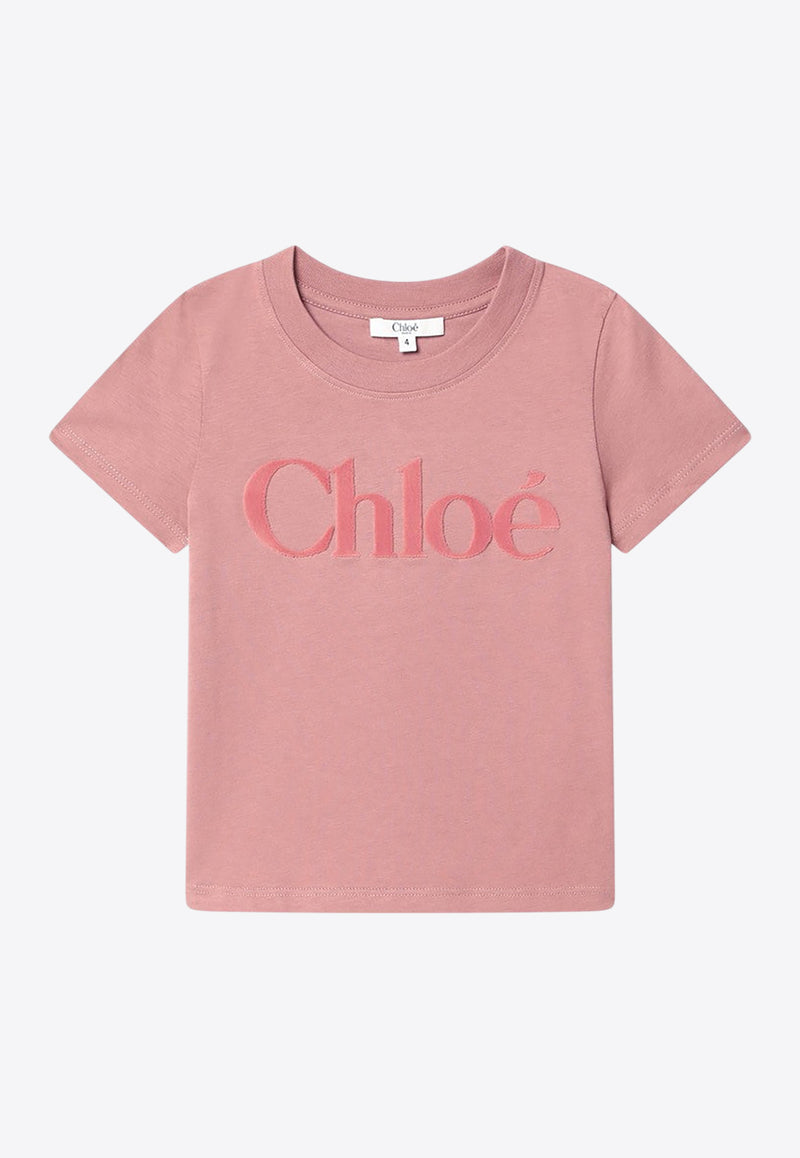 Chloé Kids Girls Flocked-Logo T-shirt Pink C20652-BCO/R_CHLOE-47K