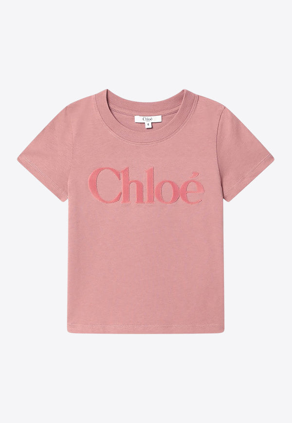 Chloé Kids Girls Flocked-Logo T-shirt Pink C20652-CCO/R_CHLOE-47K