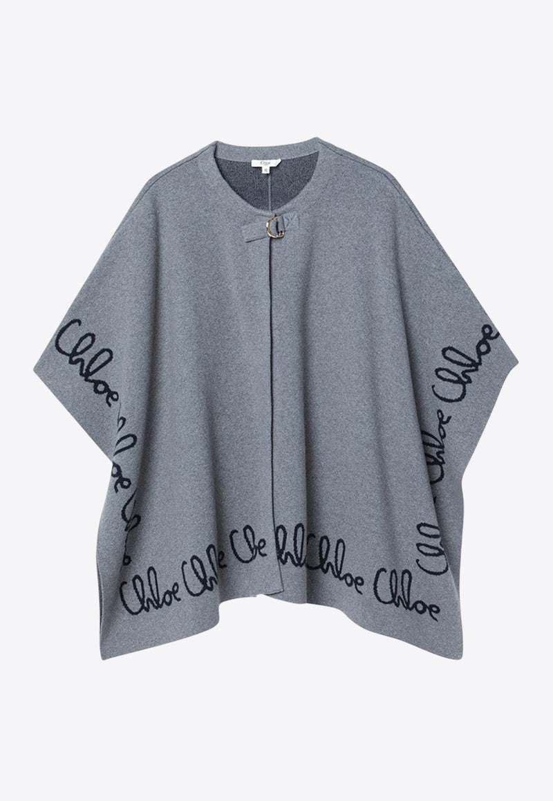 Chloé Kids Girls Embroidered Logo Poncho Gray C20667CO/R_CHLOE-A46