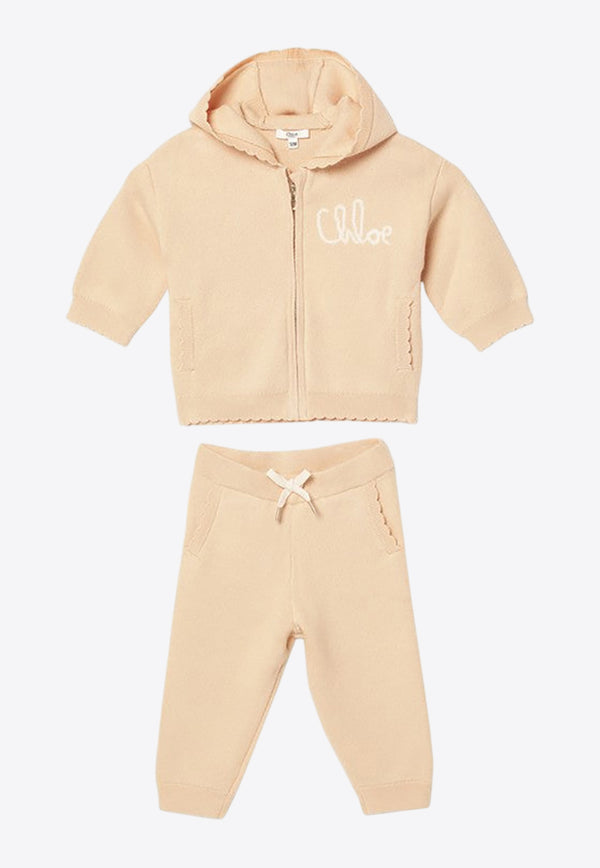 Chloé Kids Babies Logo Track Suit Set Beige C20721CO/R_CHLOE-257